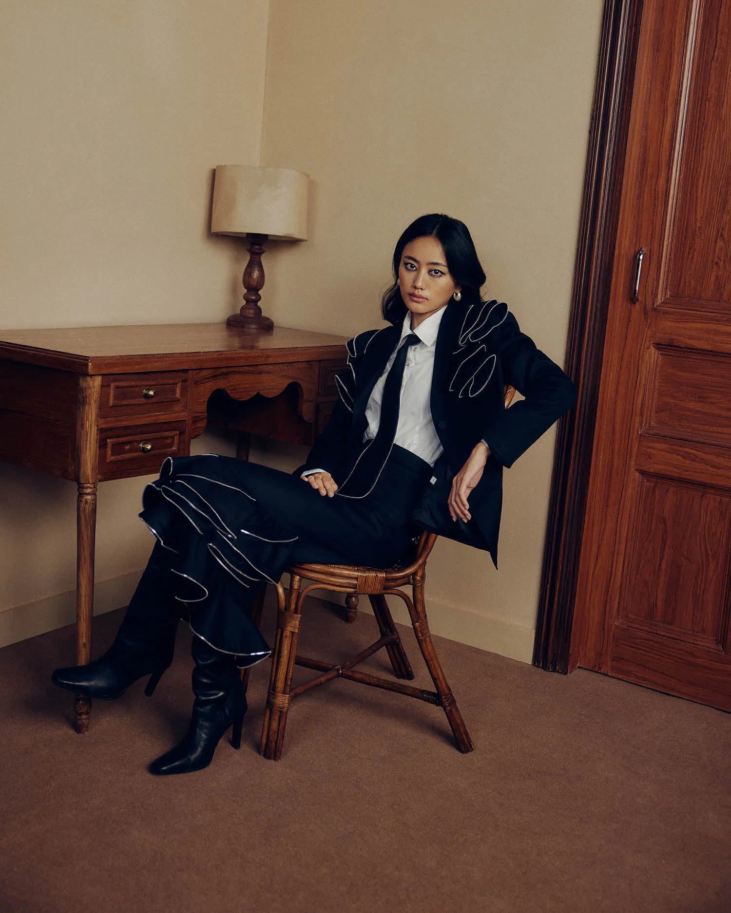 DIANA PENTY IN OUR ZIPPER FRILL BLAZER SET