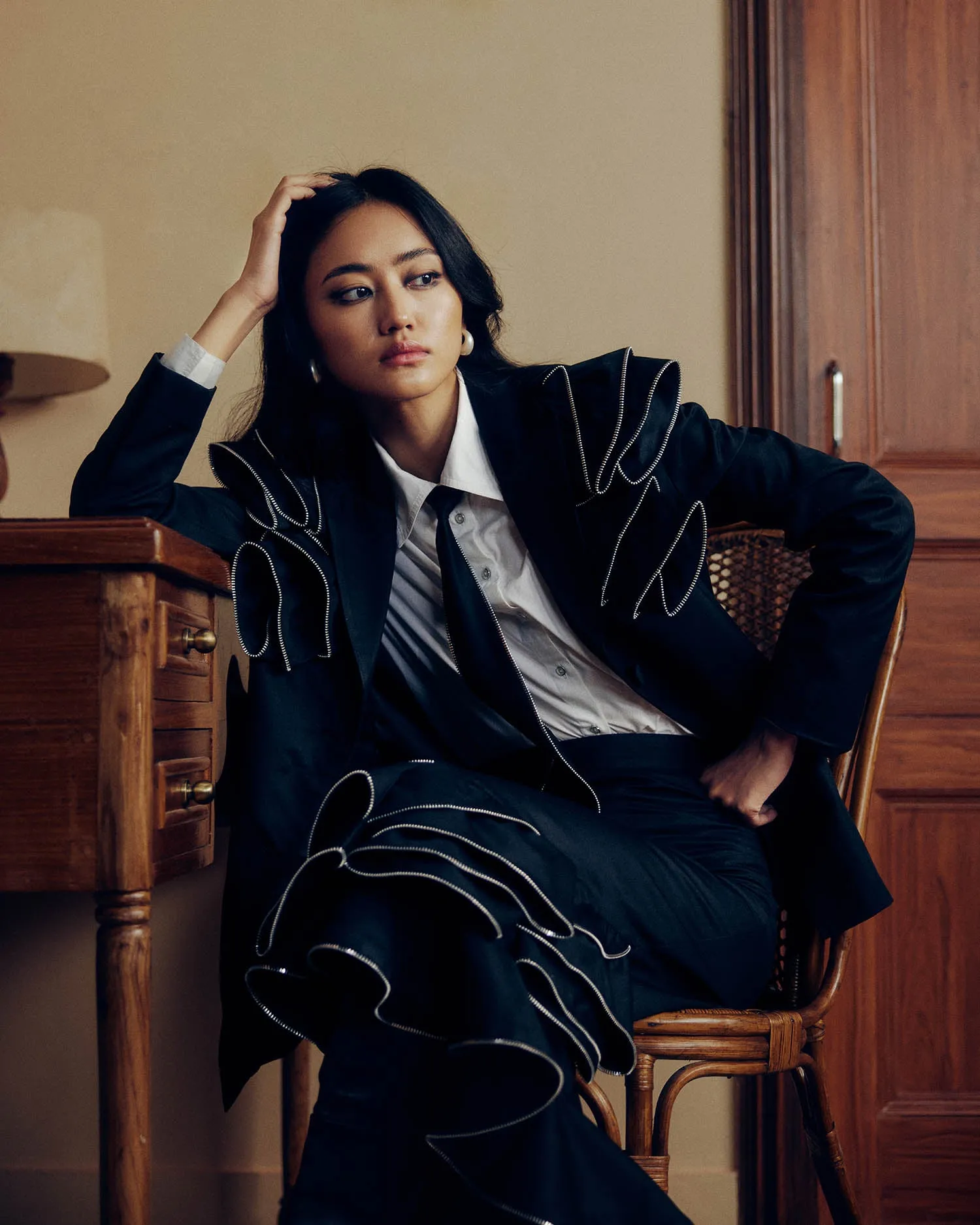 DIANA PENTY IN OUR ZIPPER FRILL BLAZER SET