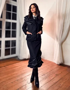 DIANA PENTY IN OUR ZIPPER FRILL BLAZER SET