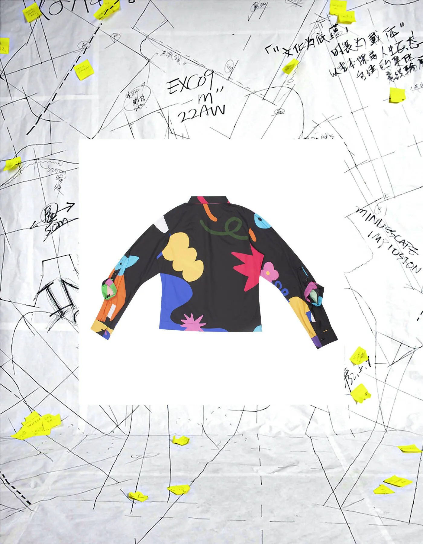 Double Sleeves Deconstructed Black Printed Short Shirt
