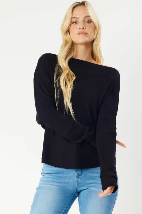 Dropped Shoulder Thermal Top | Black