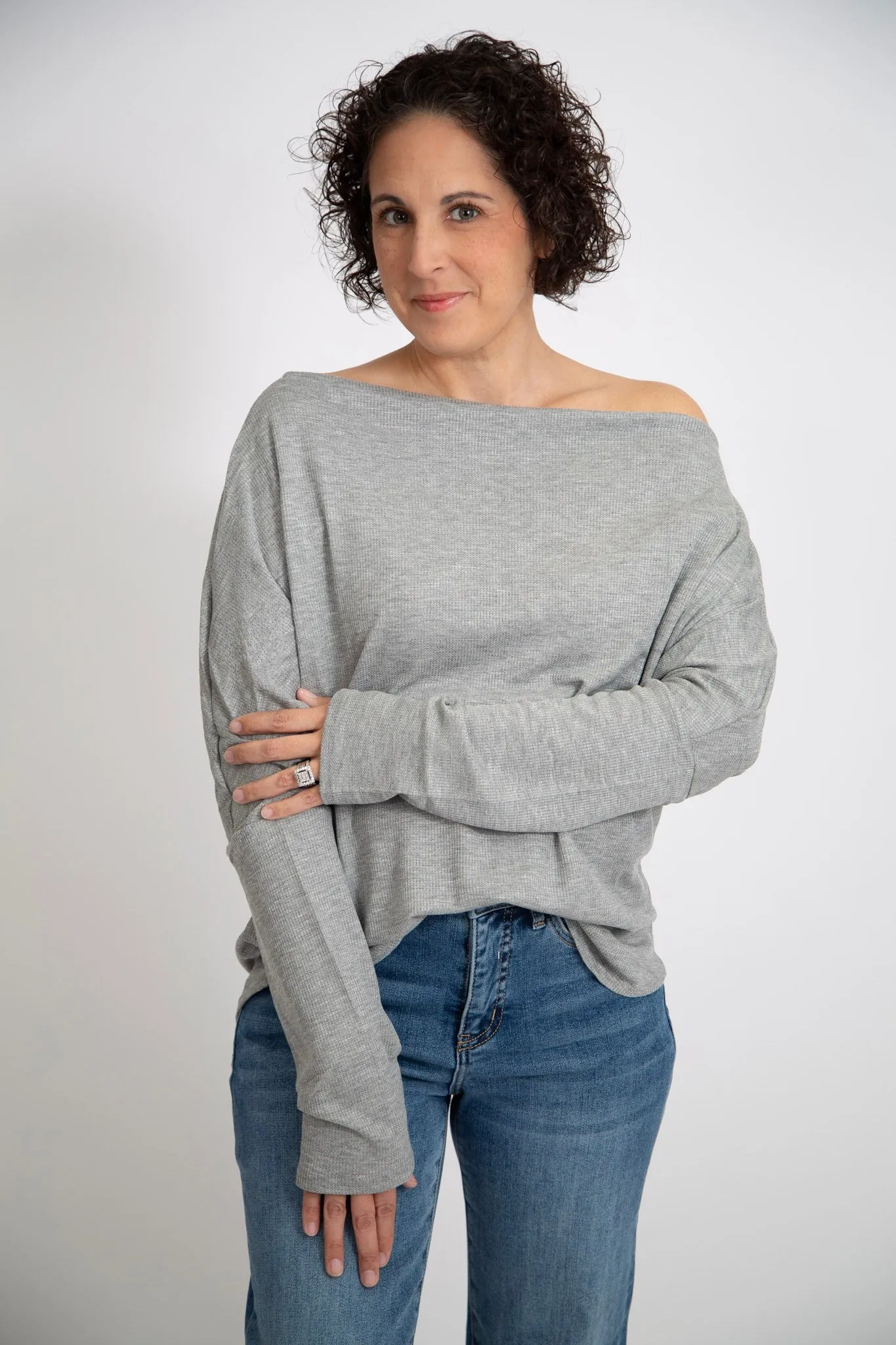 Dropped Shoulder Thermal Top | Grey