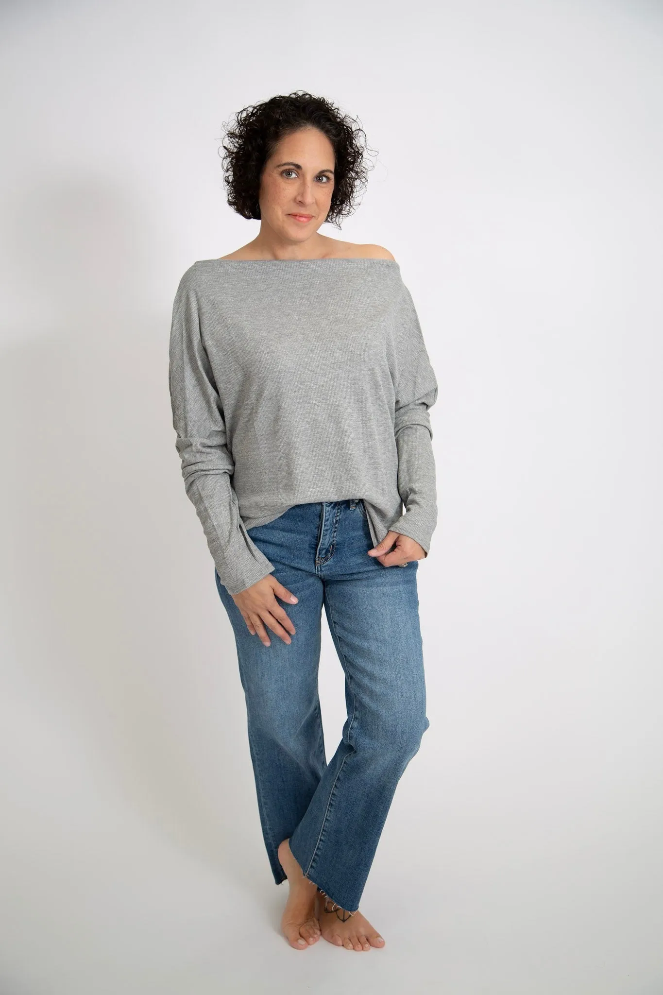 Dropped Shoulder Thermal Top | Grey