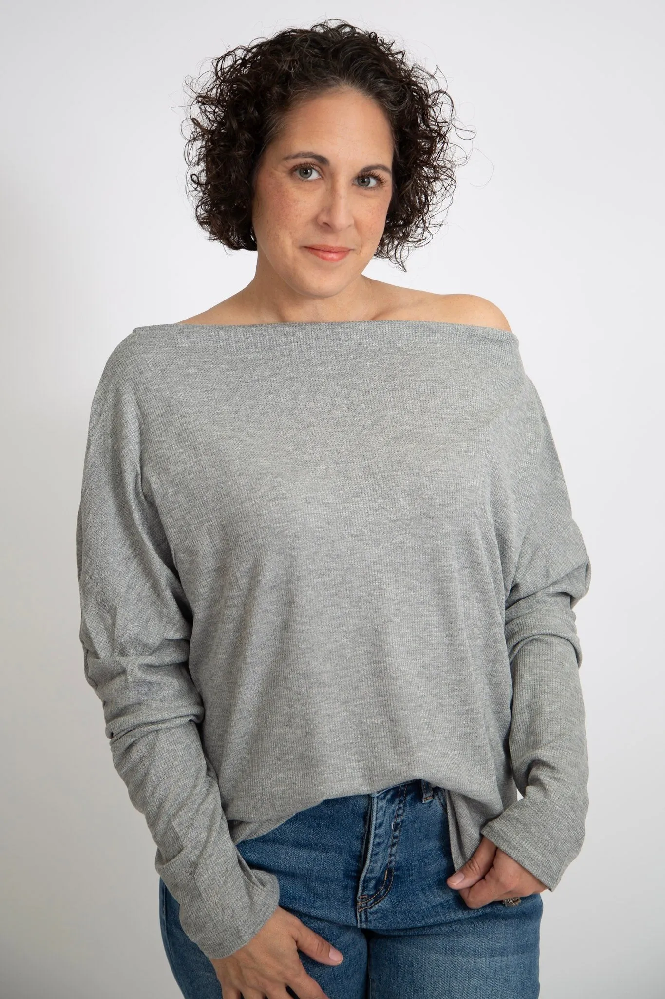 Dropped Shoulder Thermal Top | Grey