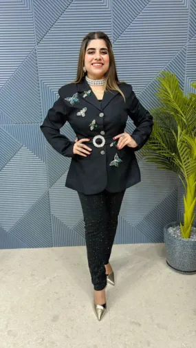 Elegant Butterfly Studded Blazer: Imported with Front Buttons and Stone Detailing GGR596