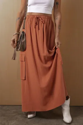 Elegant Sheer Maxi Skirt with Functional Pockets and Adjustable Waist
