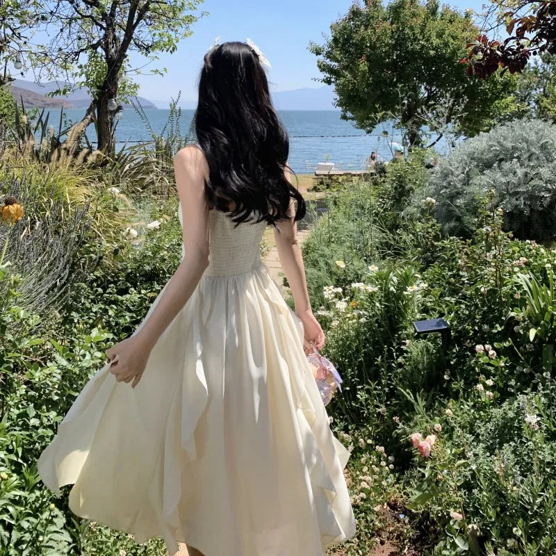 Fairy Elegant Dress Summer Ruffle V Neck Long Dress 1079