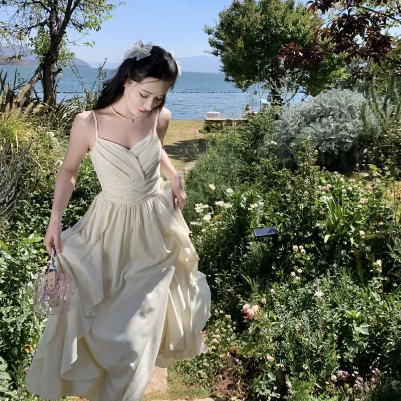 Fairy Elegant Dress Summer Ruffle V Neck Long Dress 1079