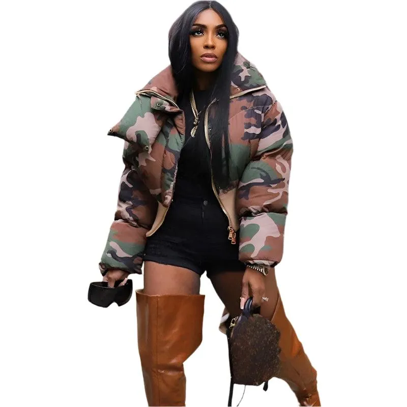 Fashion Streetwear Camouflage Women's Stay Warm and Stylish WinterPuffer Jacket