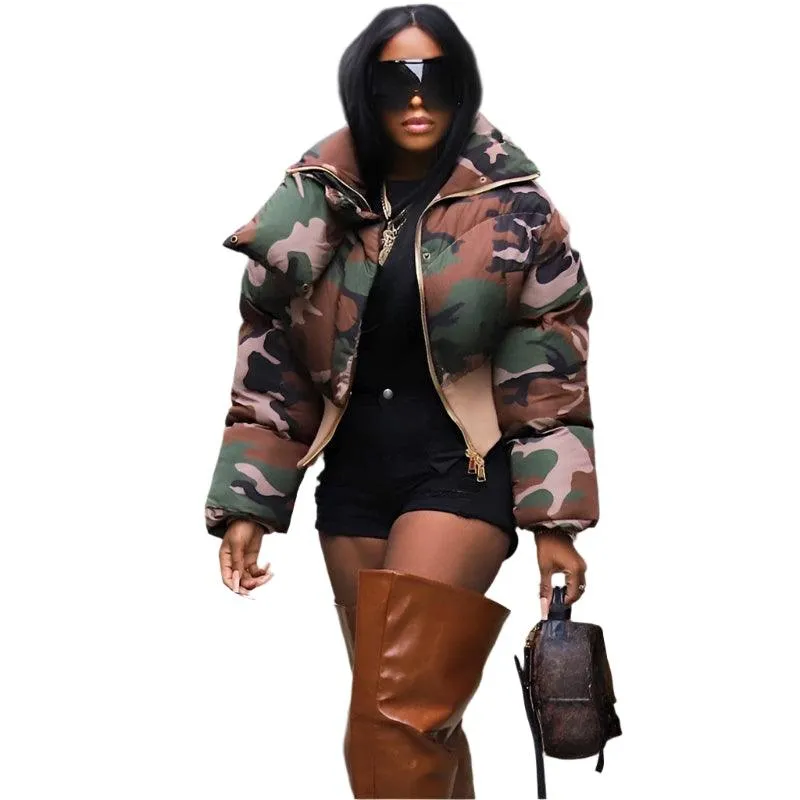 Fashion Streetwear Camouflage Women's Stay Warm and Stylish WinterPuffer Jacket