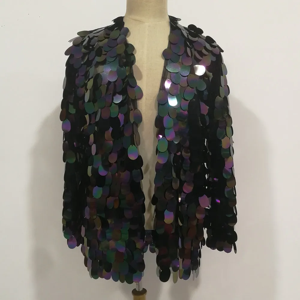 Festival Clothing Men's Kimono Holographic Sequin Jacket Mirror Blazer Disco Costume