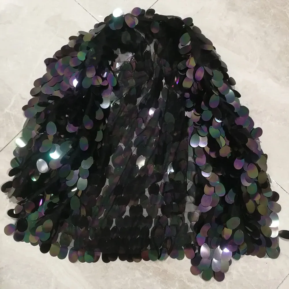 Festival Clothing Men's Kimono Holographic Sequin Jacket Mirror Blazer Disco Costume