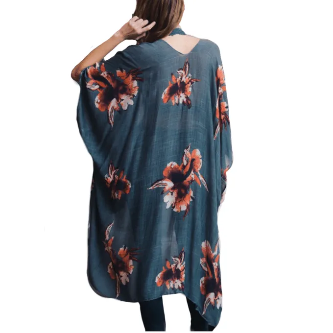 Floral Print Long Boho Kimono