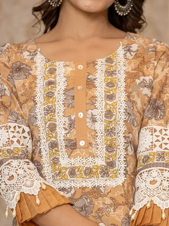 Floral Printed Regular Pure Cotton Kurta with Trousers & With Dupatta