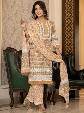 Floral Printed Regular Pure Cotton Kurta with Trousers & With Dupatta