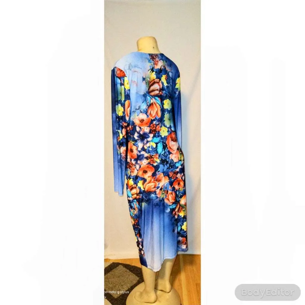 Floral Sweet Blue Bodycon Dress