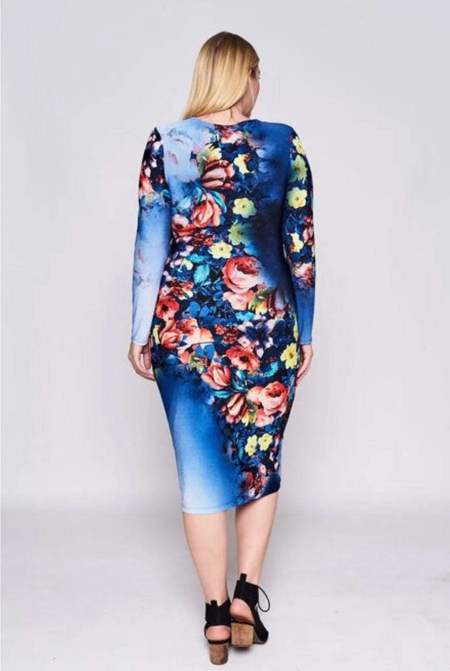Floral Sweet Blue Bodycon Dress