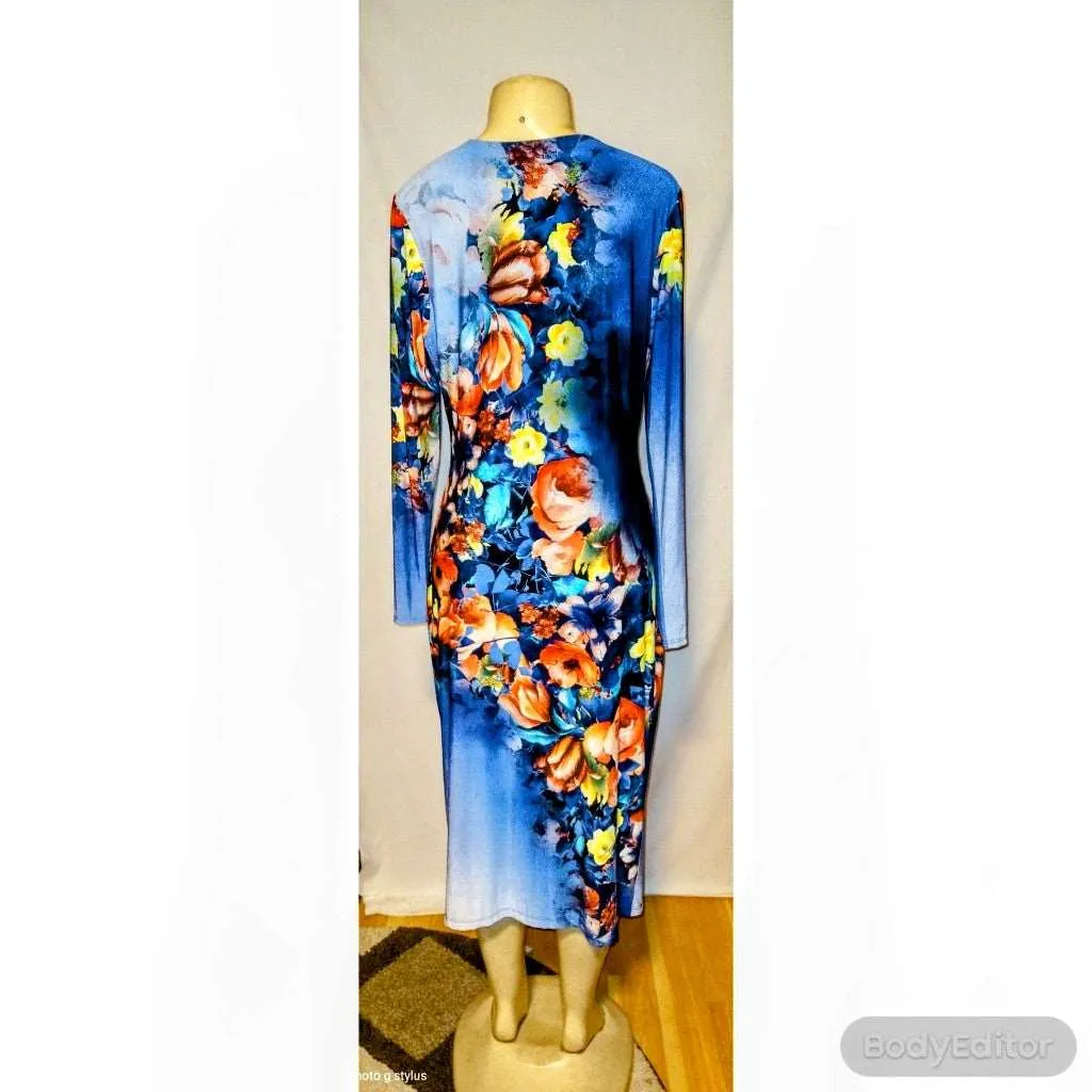 Floral Sweet Blue Bodycon Dress