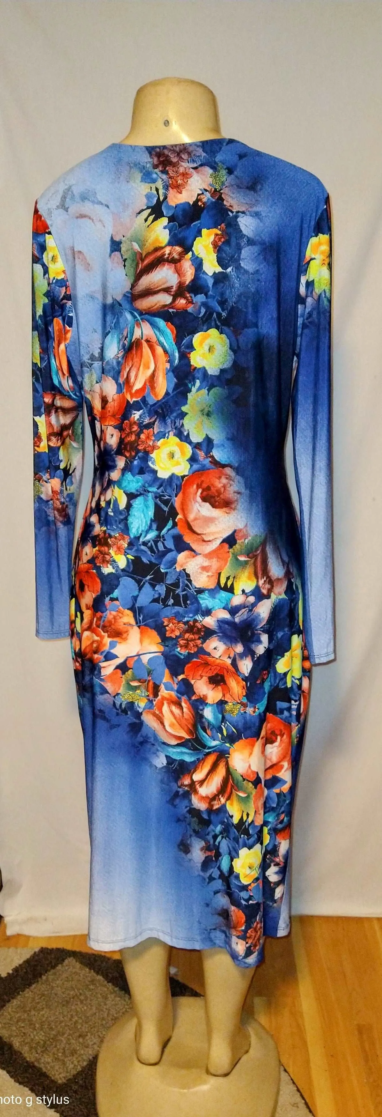 Floral Sweet Blue Bodycon Dress
