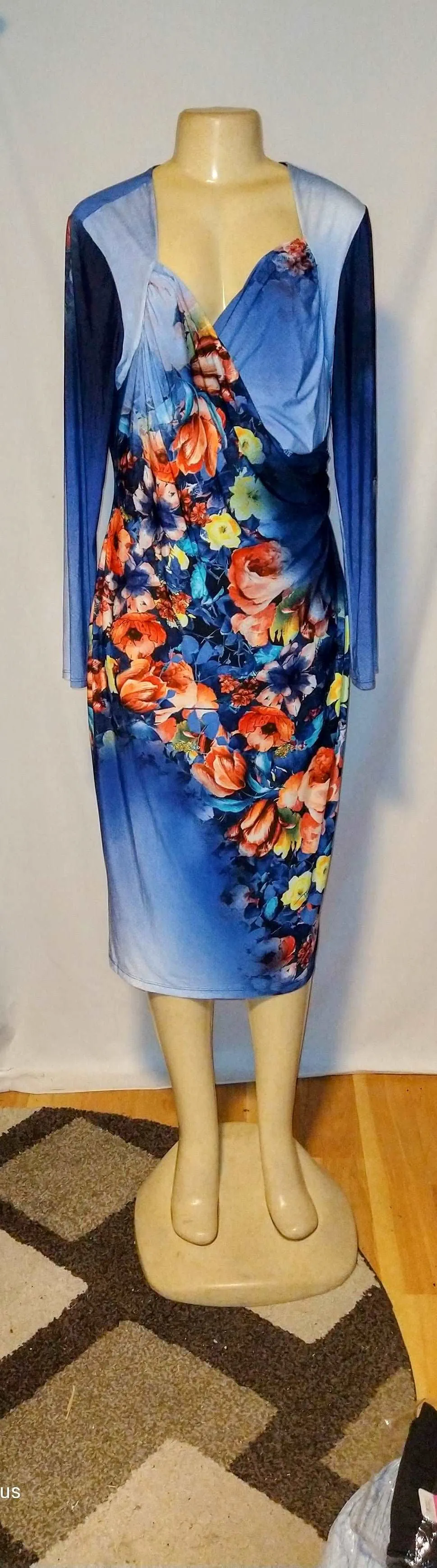 Floral Sweet Blue Bodycon Dress