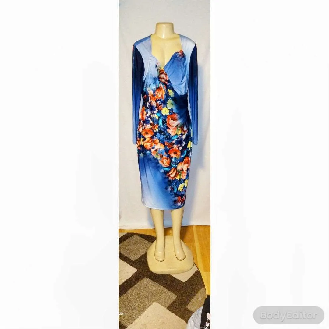Floral Sweet Blue Bodycon Dress