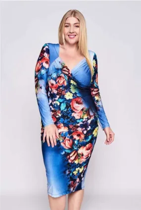 Floral Sweet Blue Bodycon Dress