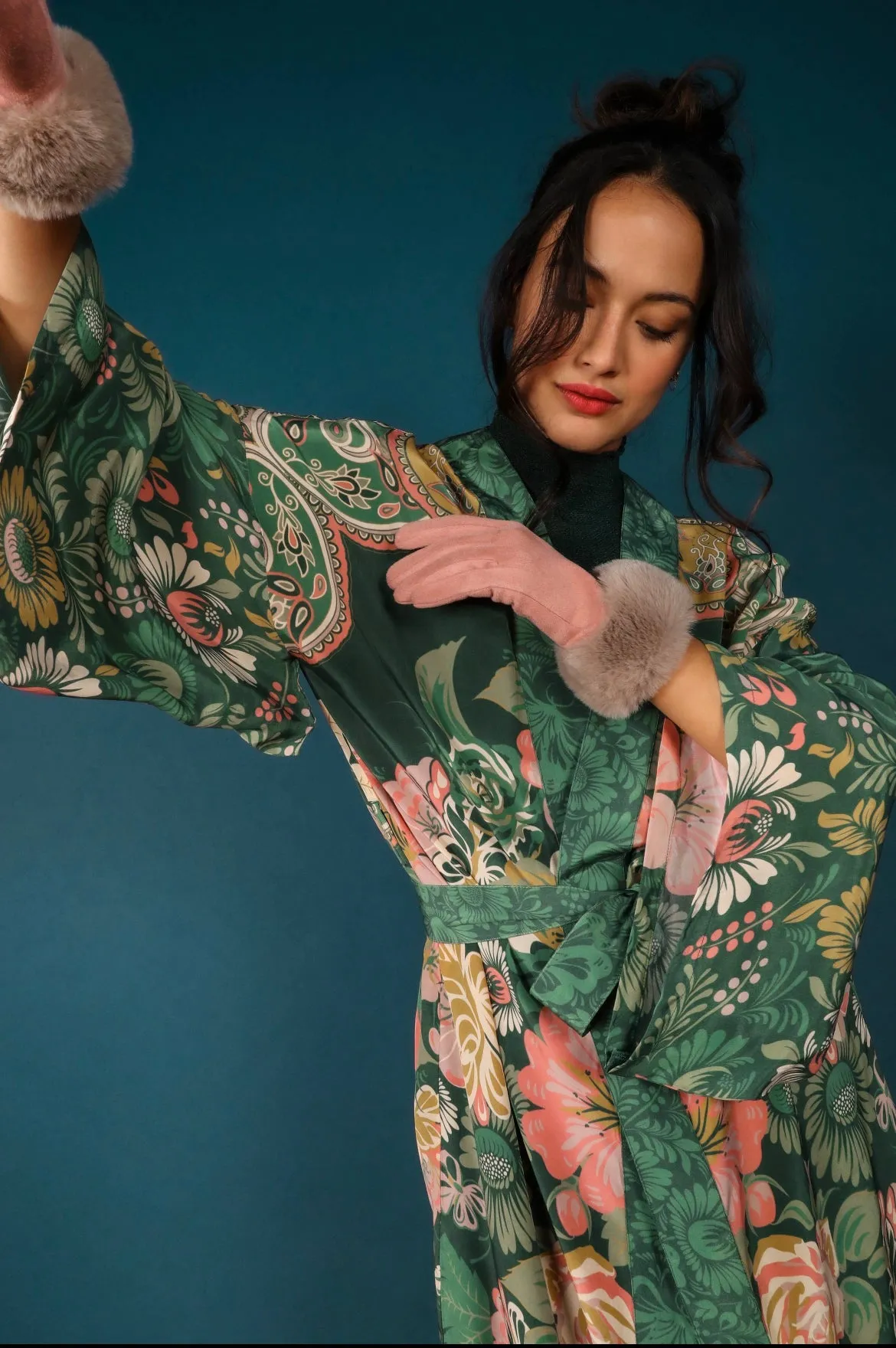 Folk Art Floral Kimono Gown