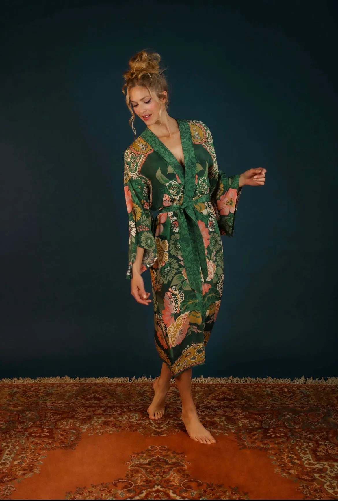 Folk Art Floral Kimono Gown