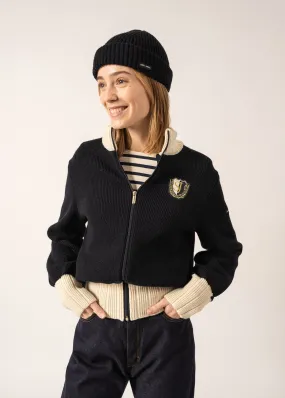 Gilet esprit sport Campus - en laine, col montant (NAVY/ECRU)