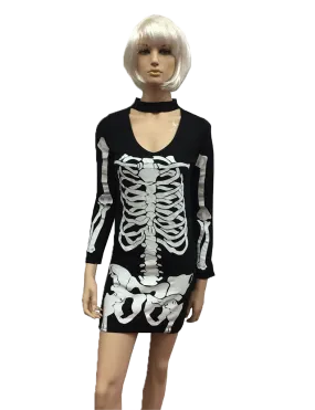 Girls Skeleton Print Bodycon Mini Dress Costume