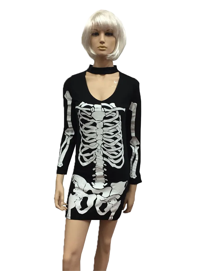 Girls Skeleton Print Bodycon Mini Dress Costume