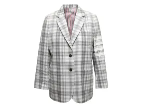 Grey & White Thom Browne Plaid Blazer Size US 2