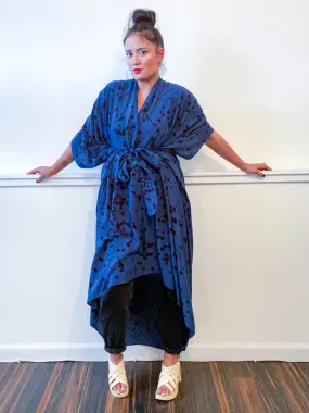 Hand-Dyed High Low Kimono Navy Black Pink Drops