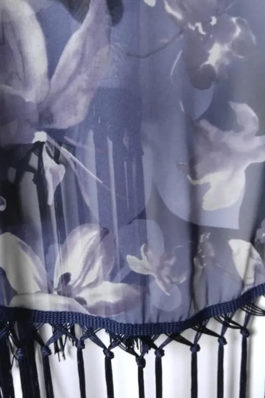 Honey Punch Floral Fringe Kimono - Purple Multi Navy