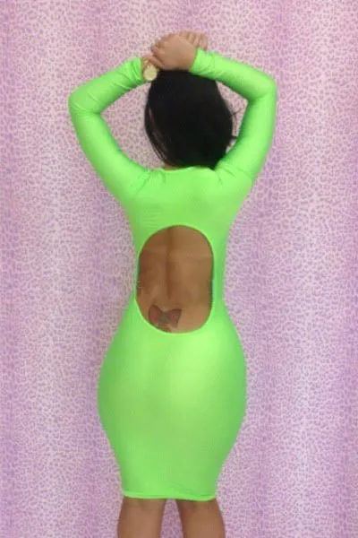 Hot Womens Crystal Neon Green Bodycon Evening Dress