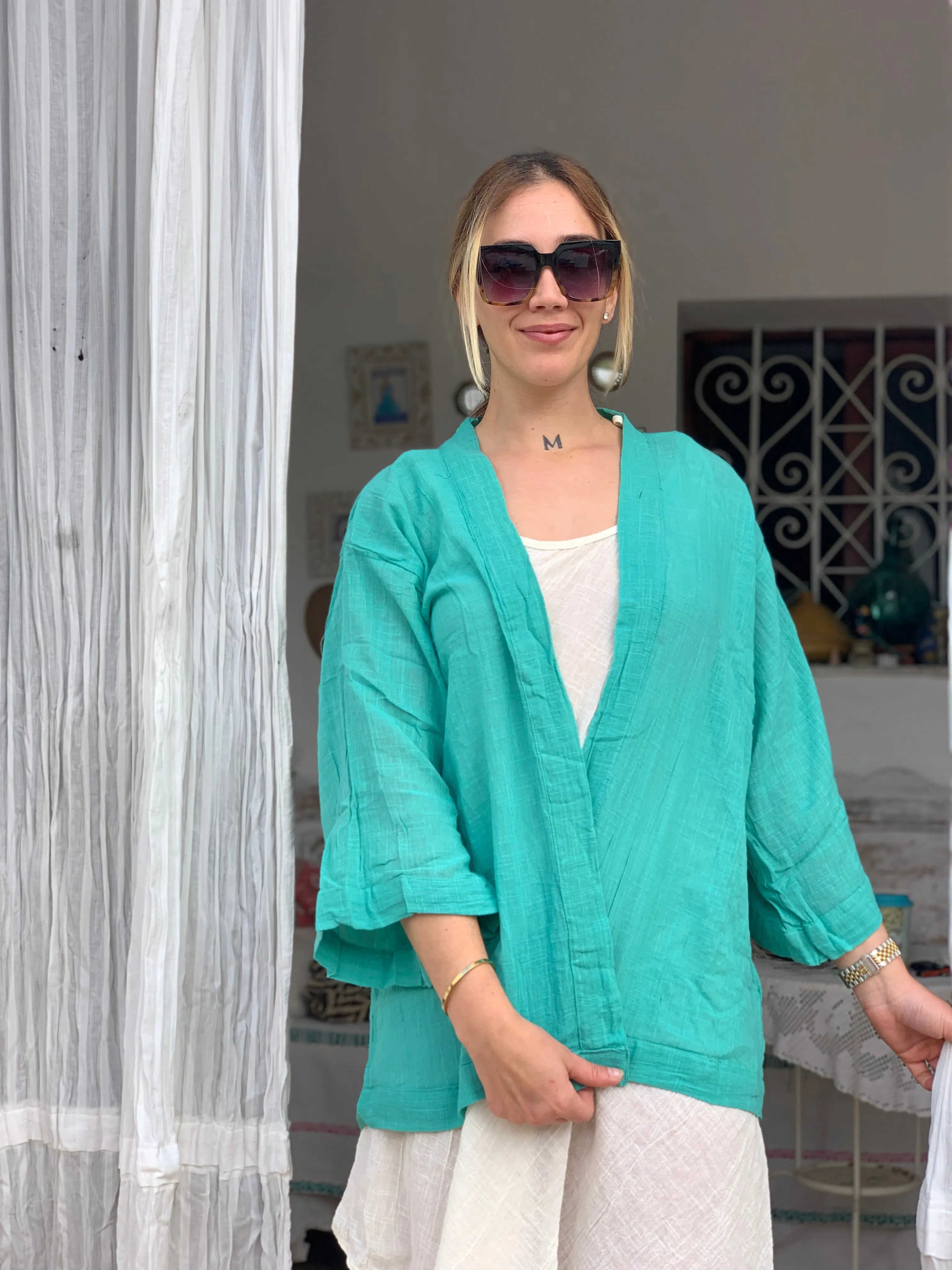 Ibiza boho short kimono 👘 in turquoise