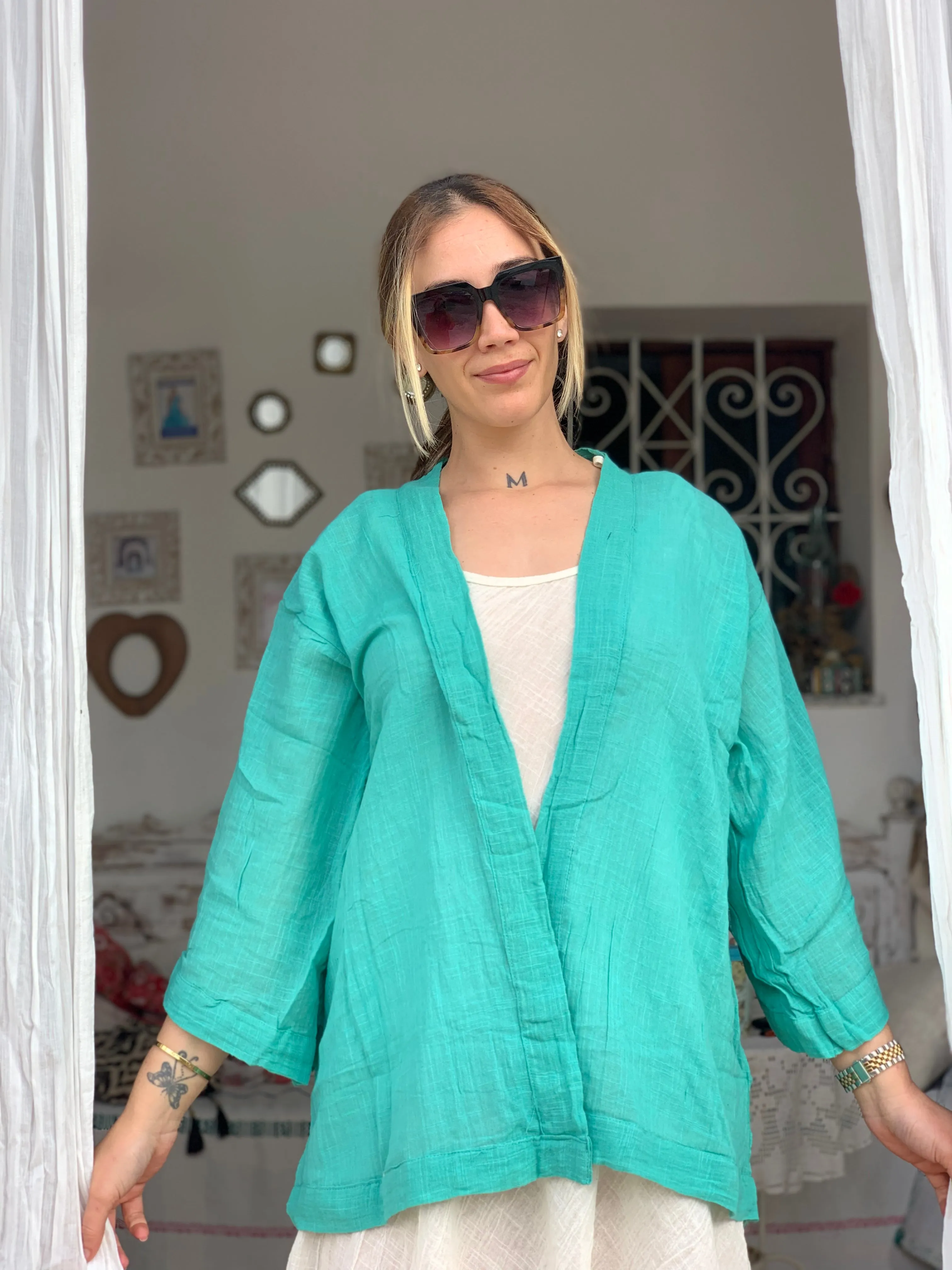 Ibiza boho short kimono 👘 in turquoise