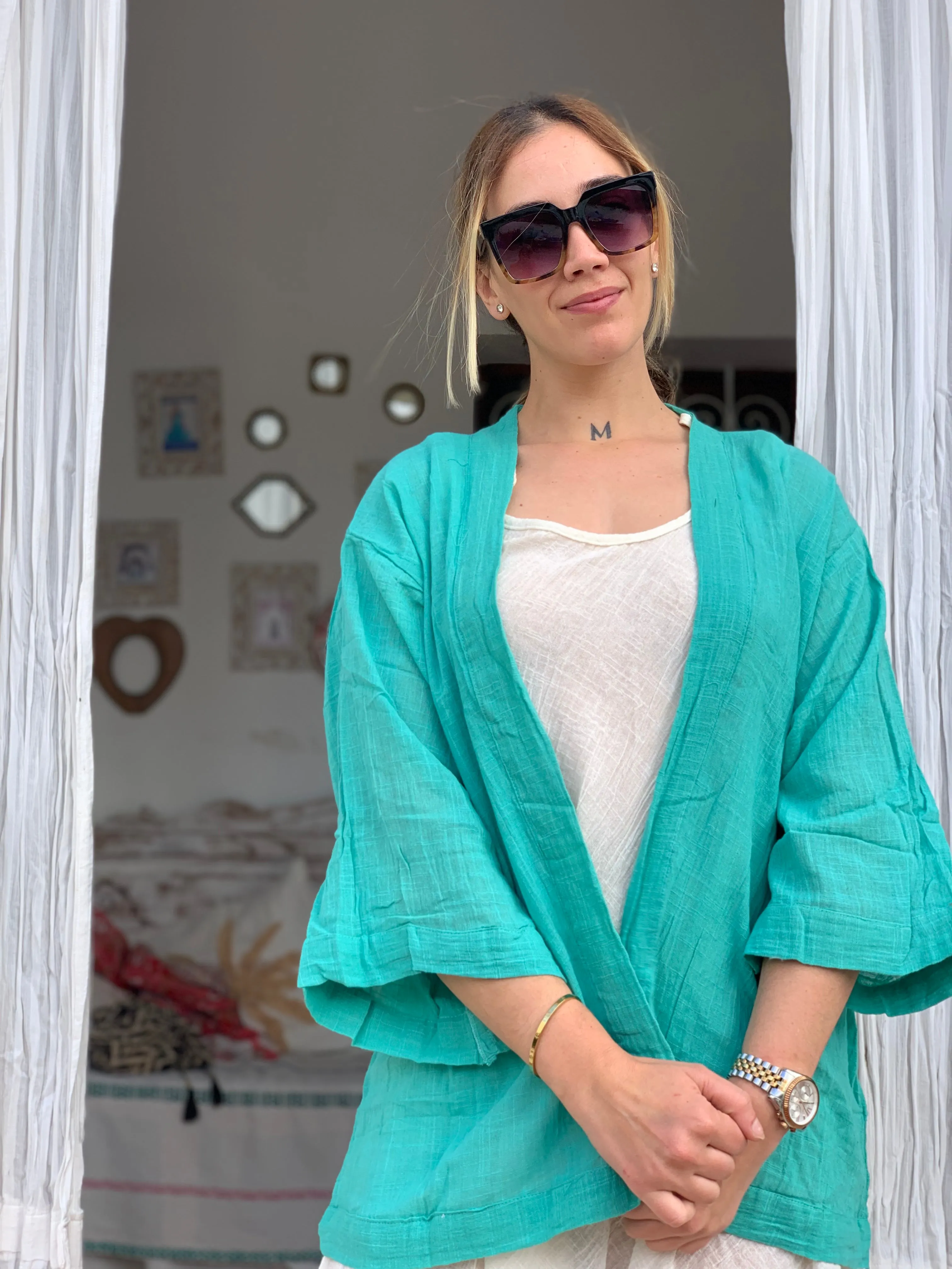 Ibiza boho short kimono 👘 in turquoise