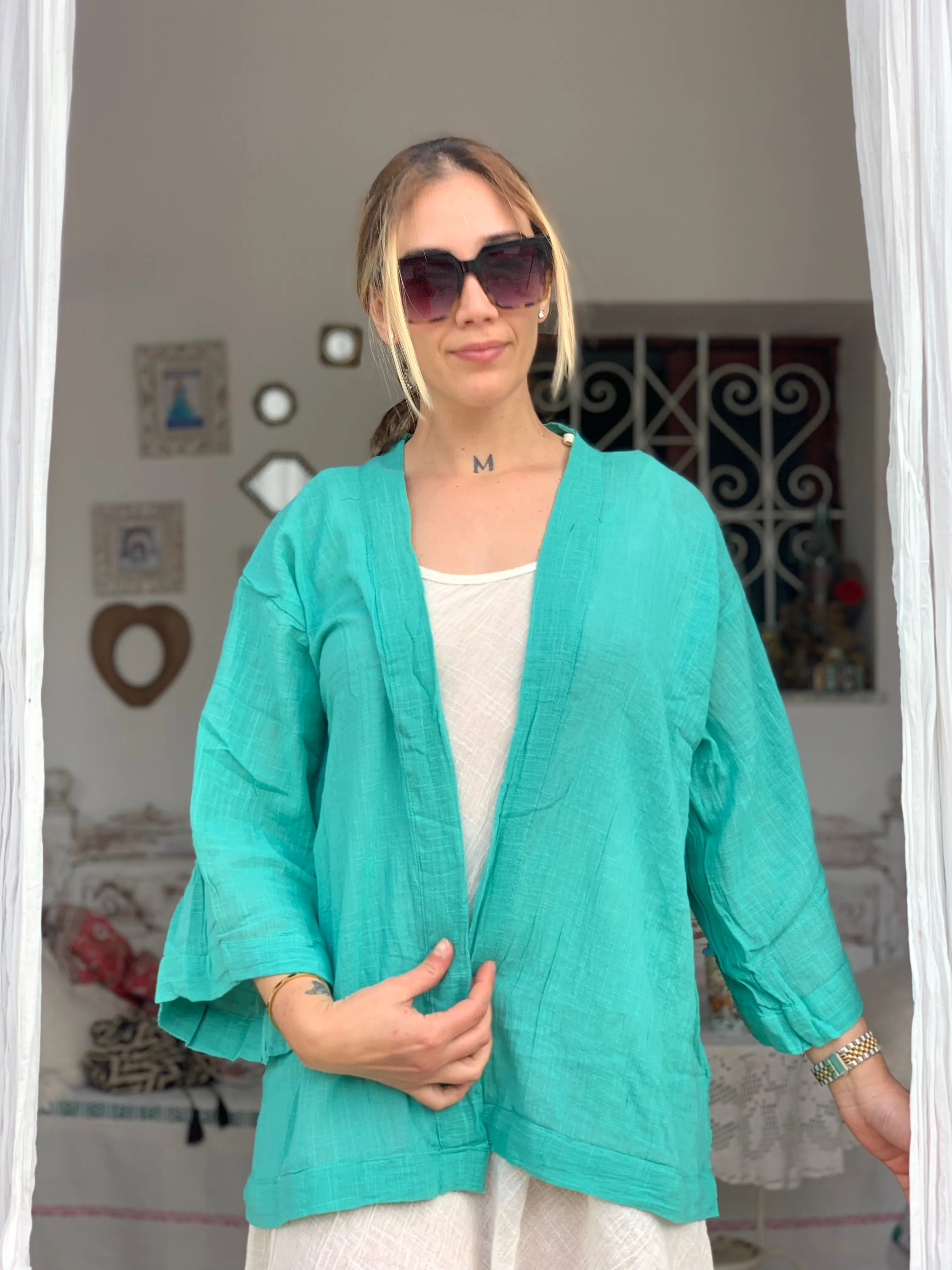 Ibiza boho short kimono 👘 in turquoise