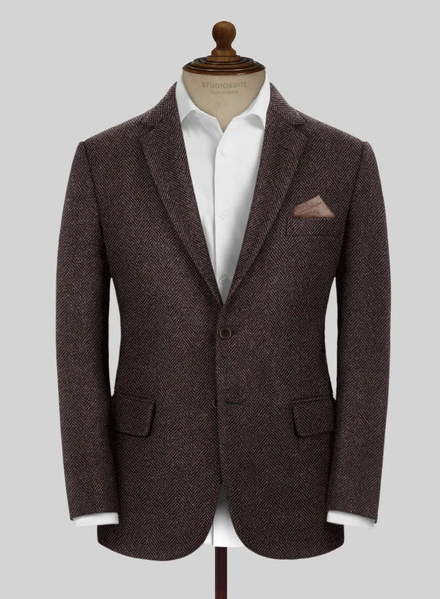 Italian Highlander Dark Wine Herringbone Tweed Suit
