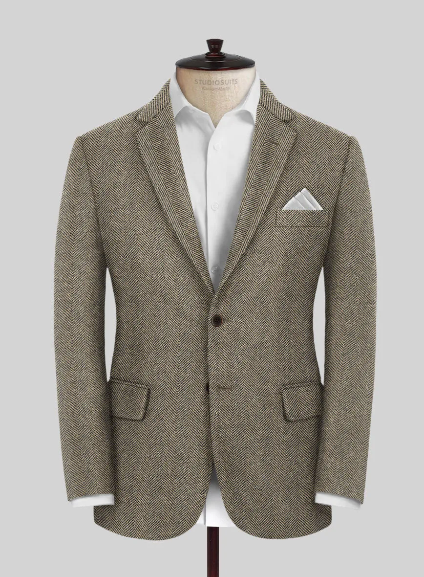 Italian Highlander Stone Beige Herringbone Tweed Jacket
