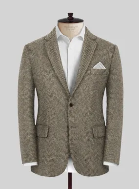 Italian Highlander Stone Beige Herringbone Tweed Jacket