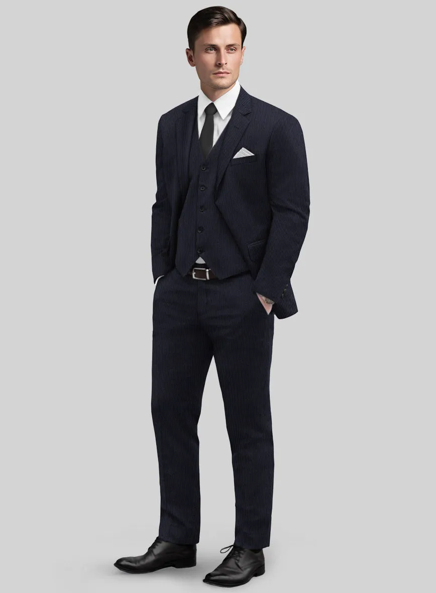 Italian Jague Blue Pinstripe Flannel Suit