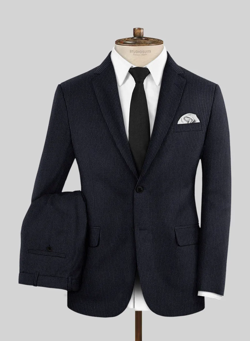 Italian Jague Blue Pinstripe Flannel Suit