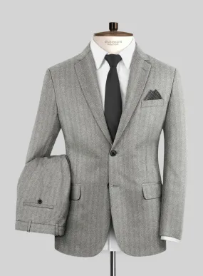 Italian Light Gray Herringbone Flannel Suit