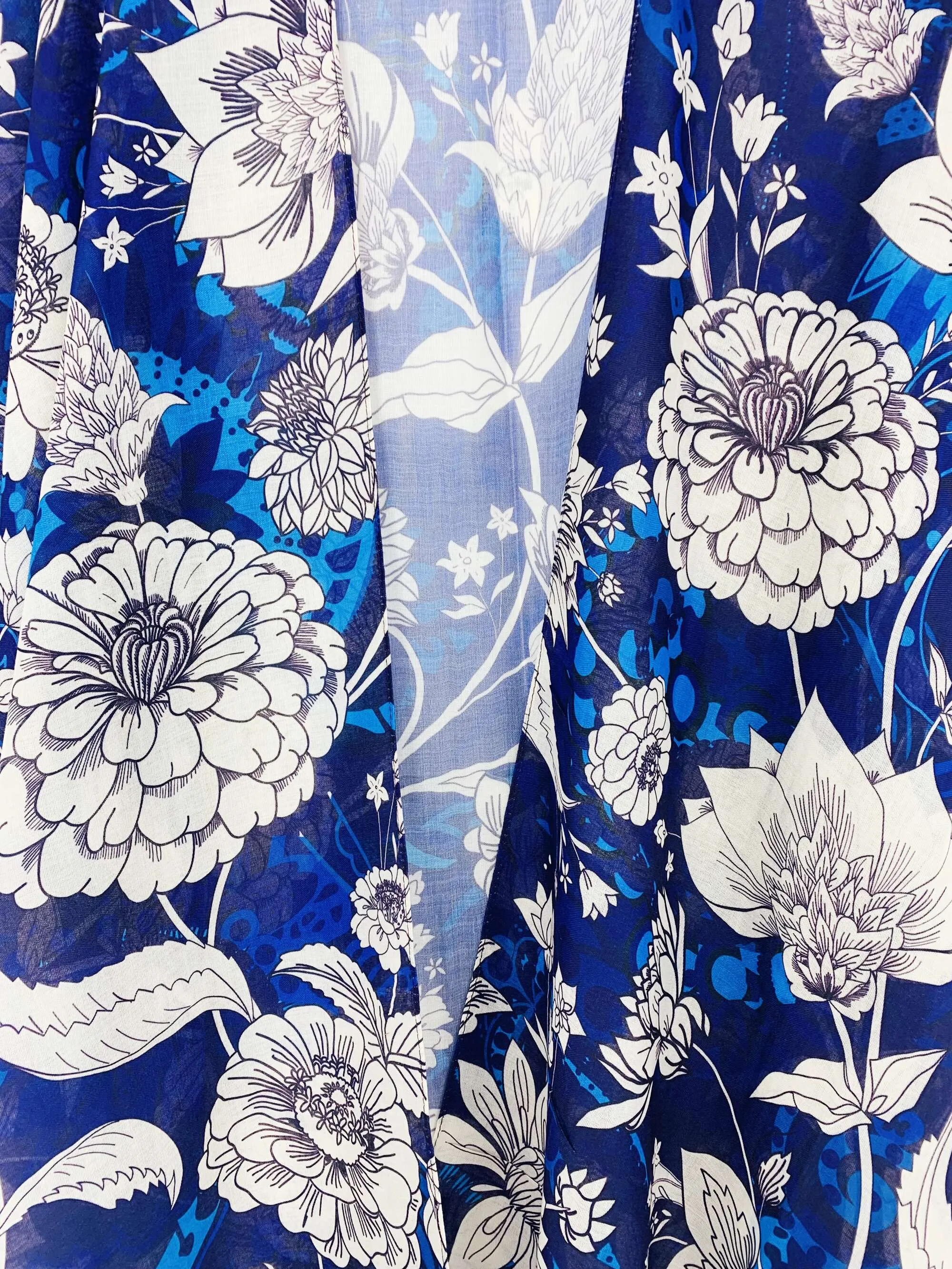 JC062720 Blue-White Floral Kimono