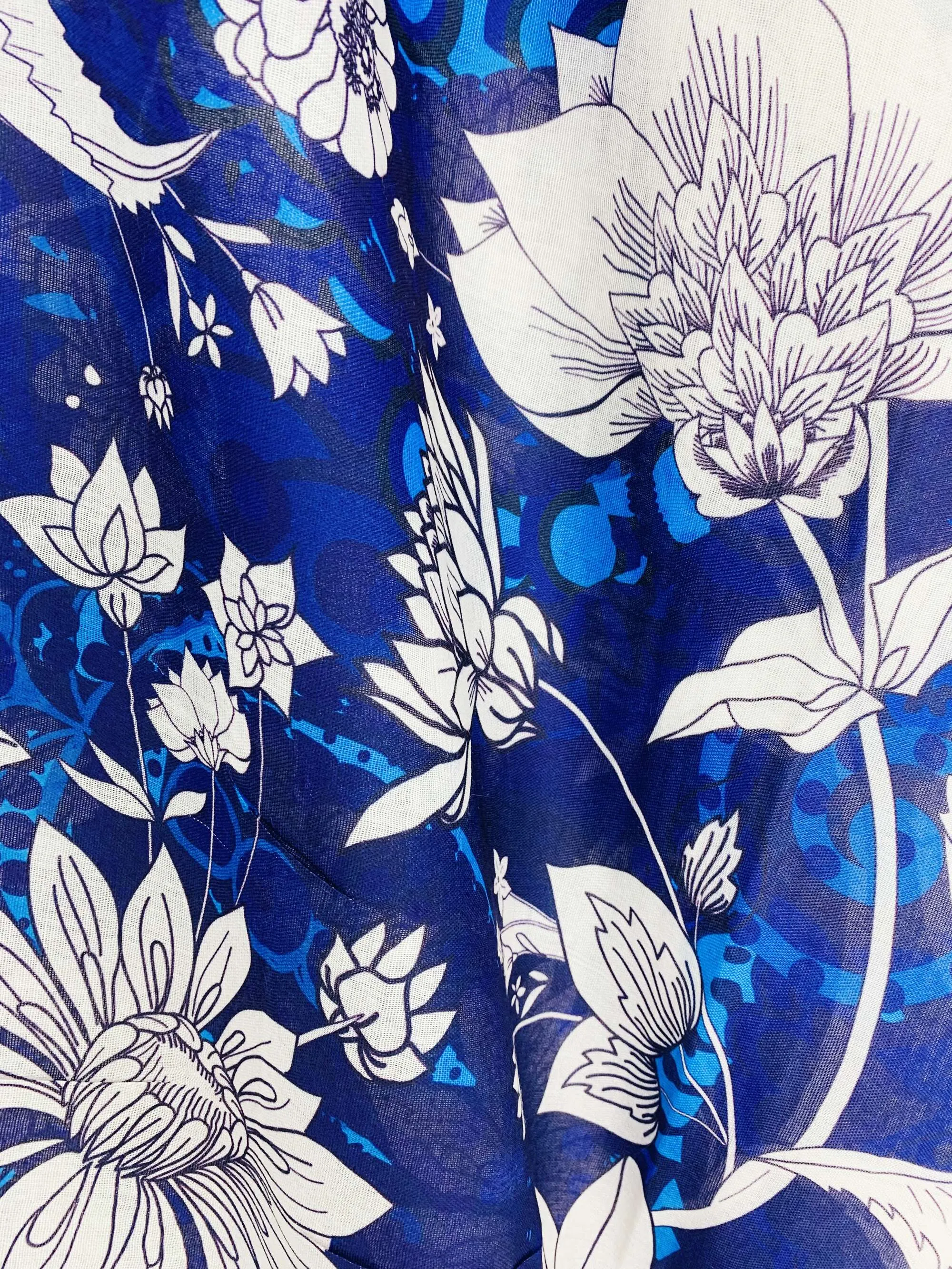 JC062720 Blue-White Floral Kimono