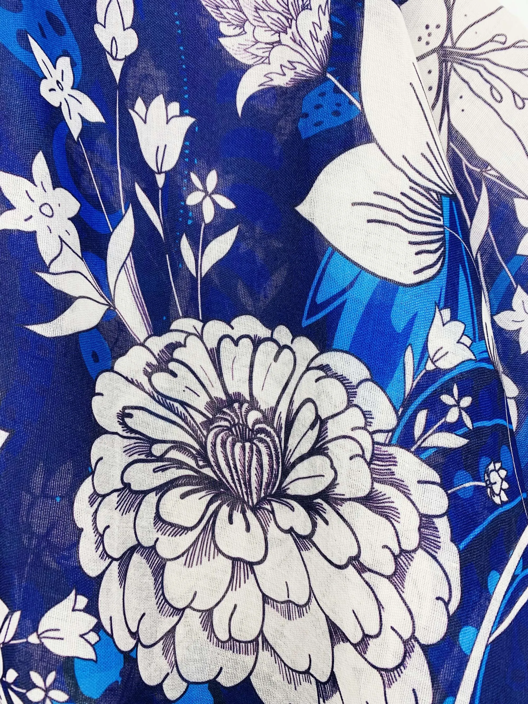 JC062720 Blue-White Floral Kimono