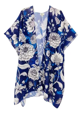 JC062720 Blue-White Floral Kimono