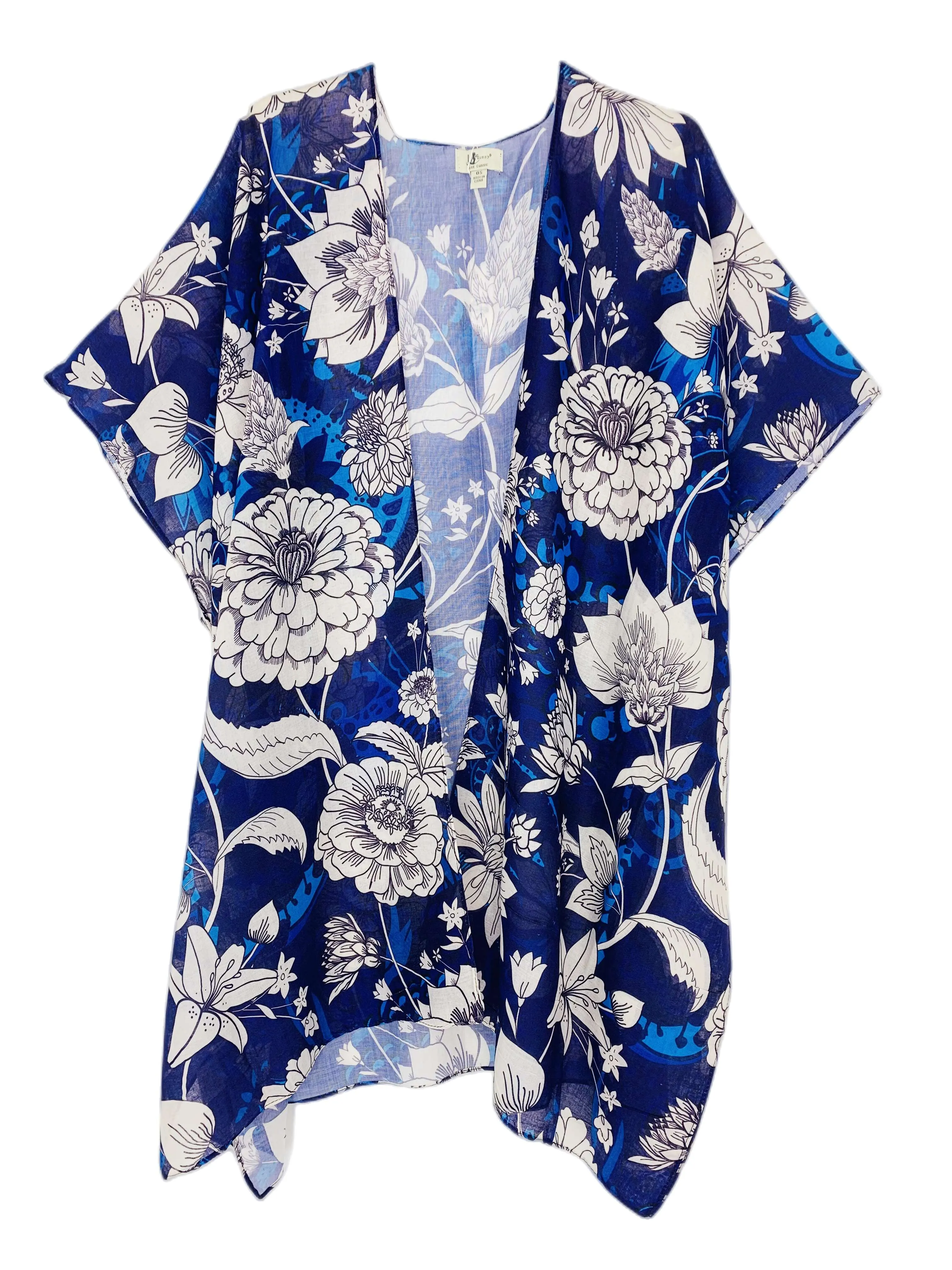 JC062720 Blue-White Floral Kimono